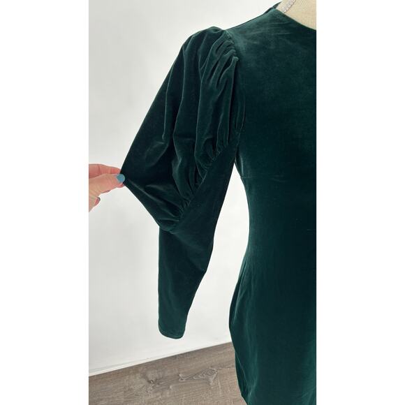 Express Long Puff Sleeve Velvet Mini Dress Green Womens Size Small - Picture 3 of 8